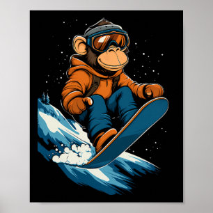 Affiche Snowboard Animaux - Singe Sur Un Snowboard Snowbo