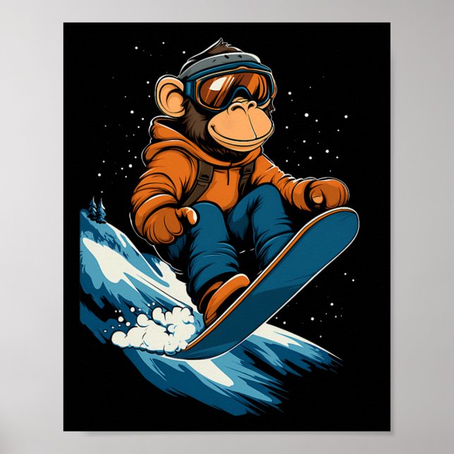Affiche Snowboard Animaux - Singe Sur Un Snowboard Snowbo (Devant)