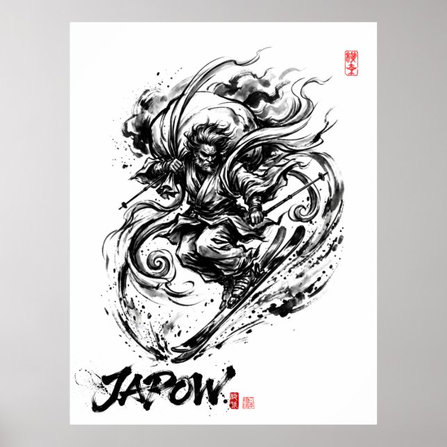 Affiche Snowboard Brush Art - Ski Fujin God (Devant)