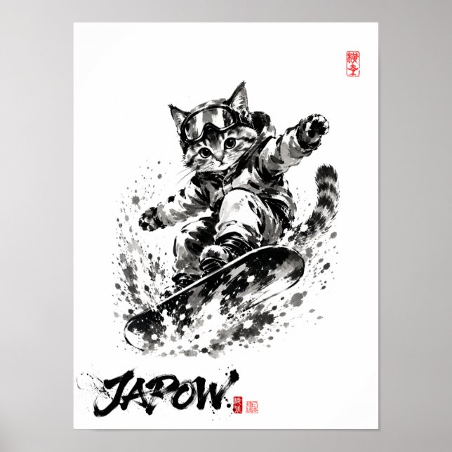 Affiche Snowboard Brush Art - Snowboarder cat (Devant)