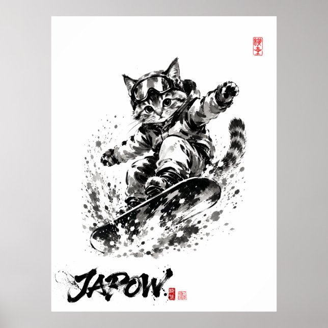 Affiche Snowboard Brush Art - Snowboarder cat (Devant)
