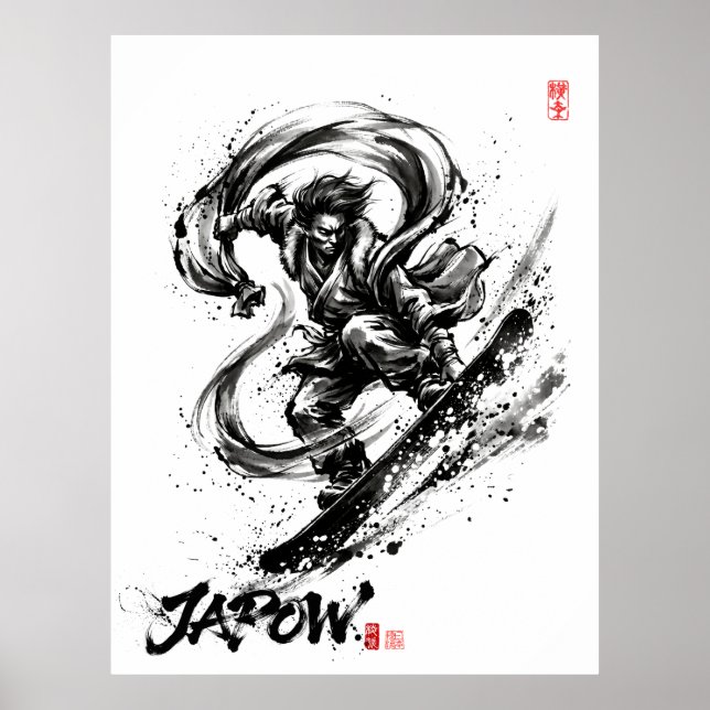 Affiche Snowboard Brush Art - Snowboarder Fujin God (Devant)