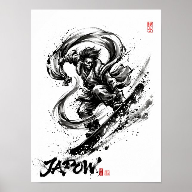 Affiche Snowboard Brush Art - Snowboarder Fujin God (Devant)
