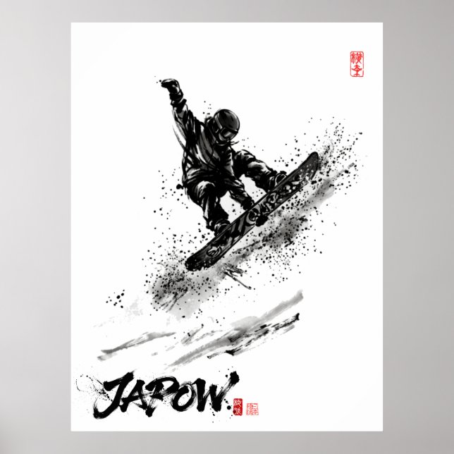 Affiche Snowboard Brush Art - Snowboarder Grab (Devant)