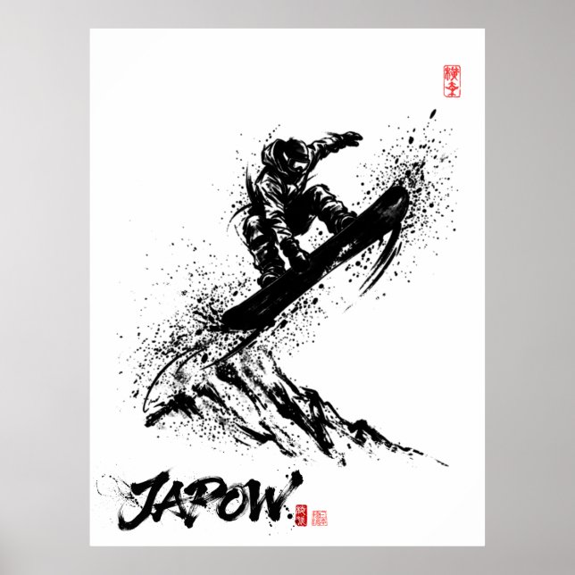 Affiche Snowboard Brush Art - Snowboarder Grab Jump (Devant)