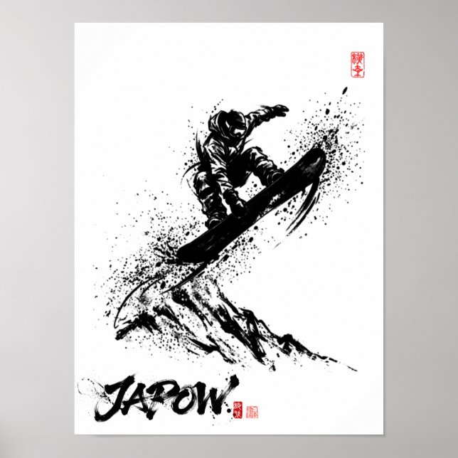 Affiche Snowboard Brush Art - Snowboarder Grab Jump (Devant)