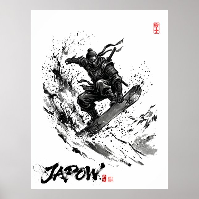 Affiche Snowboard Brush Art - Snowboarder Ninja (Devant)
