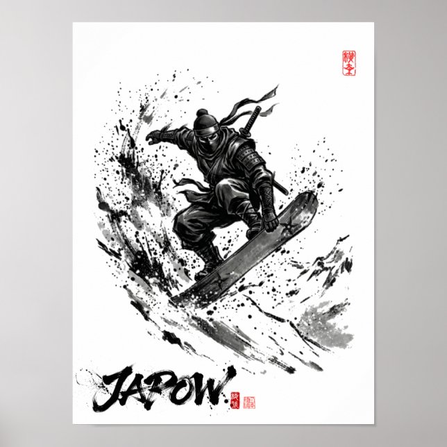 Affiche Snowboard Brush Art - Snowboarder Ninja (Devant)