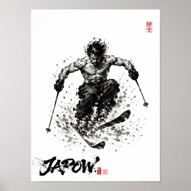 Affiche Snowboard Brush Art - Standing Samurai Musashi ski (Devant)