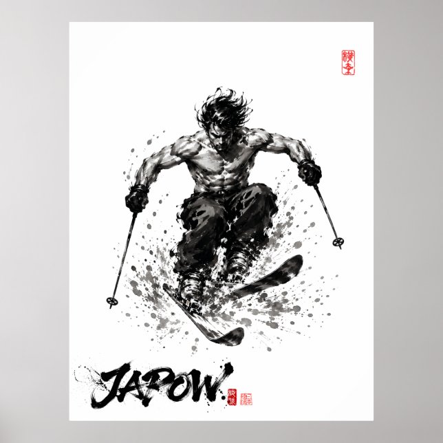 Affiche Snowboard Brush Art - Standing Samurai Musashi ski (Devant)
