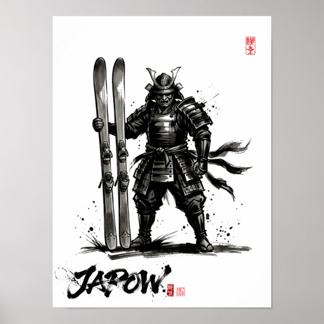 Affiche Snowboard Brush Art - Standing Samurai Ski (Devant)