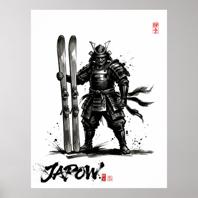 Affiche Snowboard Brush Art - Standing Samurai Ski (Devant)