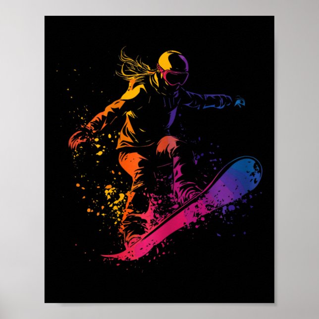 Affiche Snowboard Color Paint Splash Snowboarder Downhi (Devant)