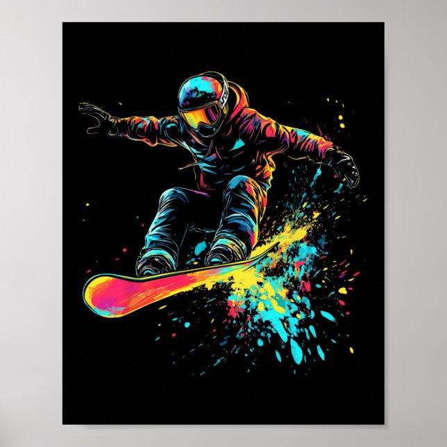 Affiche Snowboard Color Paint Splash Snowboarder Downhi (Devant)