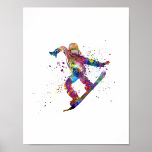Affiche Snowboard en aquarelle
