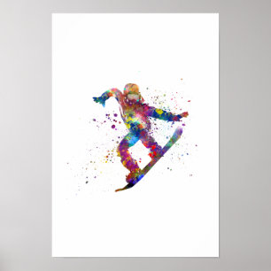 Affiche Snowboard en aquarelle