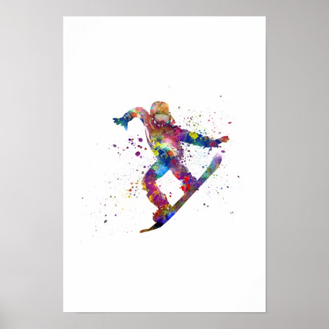 Affiche Snowboard en aquarelle (Devant)