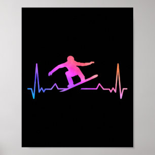 Affiche Snowboard Heartbeat 80s 90s Retro Winter Snowboard