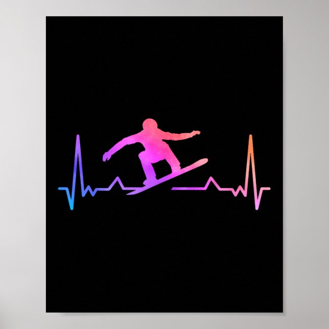 Affiche Snowboard Heartbeat 80s 90s Retro Winter Snowboard (Devant)