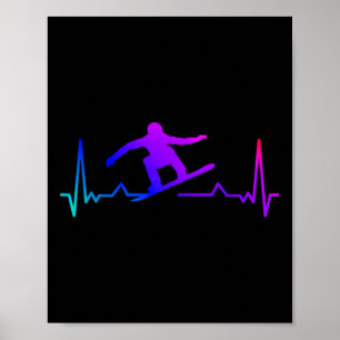 Affiche Snowboard Heartbeat 80s 90s Retro Winter Snowboard
