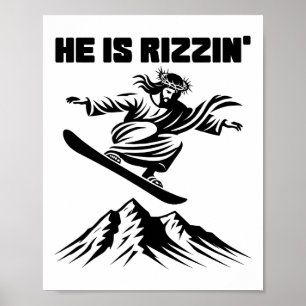 Affiche Snowboard Jesus Christ Snowboard Rizzin' Neige C