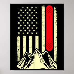 Affiche Snowboard Ski Snowboard Drapeau américain Snowbo