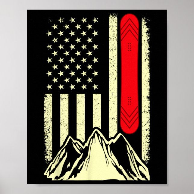 Affiche Snowboard Ski Snowboard Drapeau américain Snowbo (Devant)