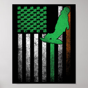 Affiche Snowboard Snow Ski Irlandais Drapeau Américain St
