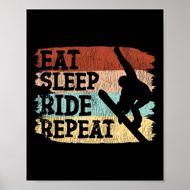 Affiche Snowboard Snowboard Vintage Retro Ride Eat Slee (Devant)