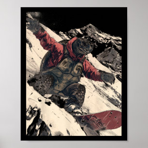 Affiche Snowboard Tortoise Alpine Mountain Ski Resort T