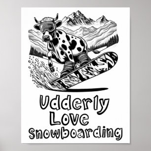 Affiche Snowboard Vache Shredding Les Pistes - Snowboard