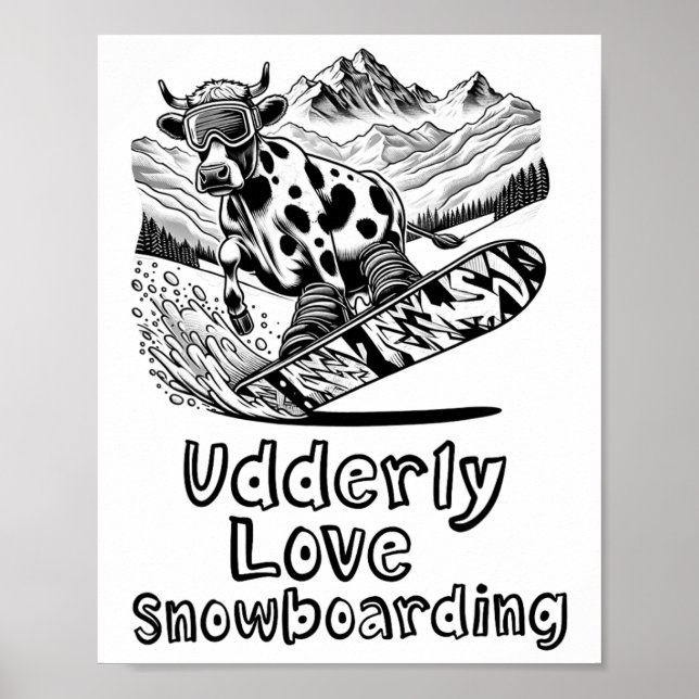 Affiche Snowboard Vache Shredding Les Pistes - Snowboard (Devant)
