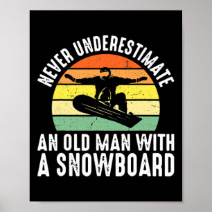 Affiche Snowboard Vieux homme Retraité Snowboardeur Hob