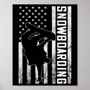 Affiche Snowboard Vintage États-Unis Drapeau Amérique Snow