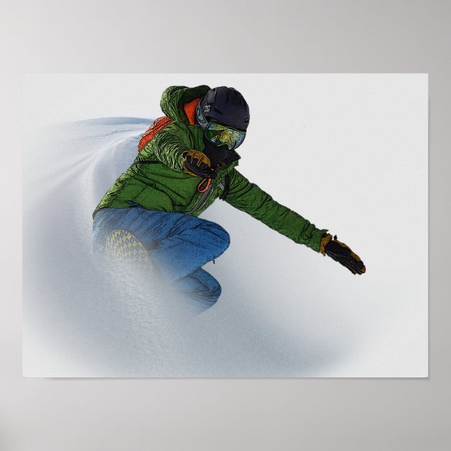 Affiche Snowboarder en poudre (Devant)