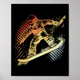 Affiche Snowboarder Graphisme Retro Style Alpine Snowboard