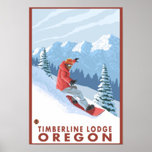 Affiche Snowboarder Scene - Timberline Lodge, Oregon