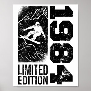 Affiche Snowboarder Vintage 1984 Anniversaire Snowboard Sn