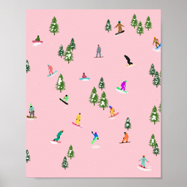 Affiche Snowboarders rose Illustration du snowboard (Devant)