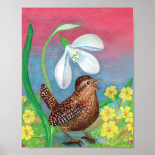 Affiche Snowdrop & wren oiseau convoquer la pépinière de p
