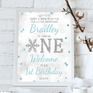 Affiche Snowflake Hiver 1er anniversaire Bienvenue