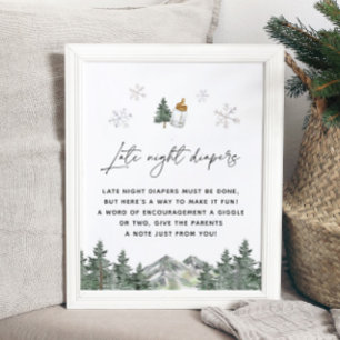 Affiche Snowflake Mountain Baby shower Late Night Diapos