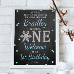 Affiche Snowflake Winter Chalkboard 1st Birthday Welcome<br><div class="desc">Celebrate in style with this trendy 1st birthday welcome sign. The design is easy to personalize with your own wording and your family and friends will be thrilled when they see this fabulous party sign. Matching party items can be found in the collection.</div>