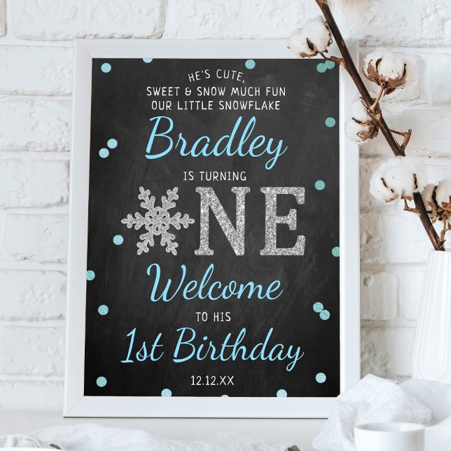 Affiche Snowflake Winter Chalkboard 1st Birthday Welcome (Créateur téléchargé)