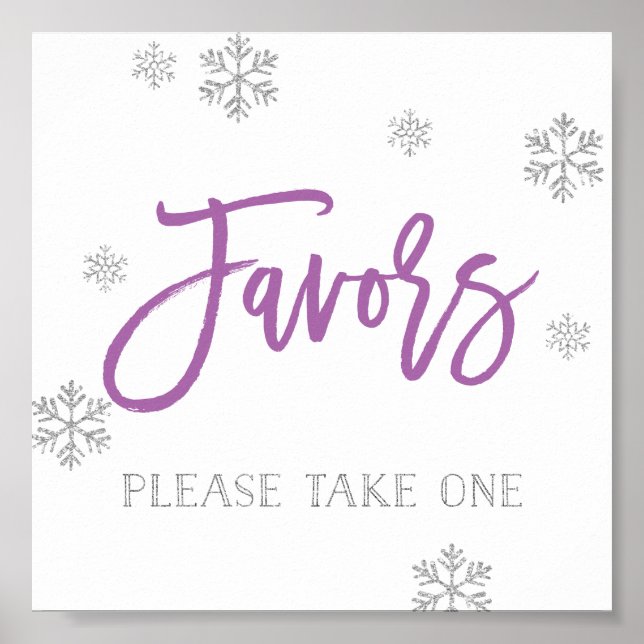 Affiche Snowflakes en argent et Symbole de faveur chic pou (Devant)