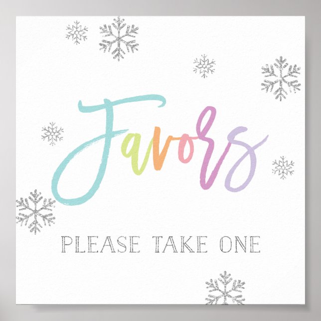 Affiche Snowflakes et Rainbow Chic Favor Sign (Devant)