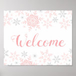 Affiche Snowflakes Pink Baby Girl Shower Welcome Sign<br><div class="desc">This design feature delicate snowflakes in pink and silver glitter. Additional colors as well as the collection of coordinating products is available in our shop, zazzle.com/store/doodlelulu. Contact us if you need this design applied to a specific product to create your own unique matching item! Thank you so much for viewing...</div>