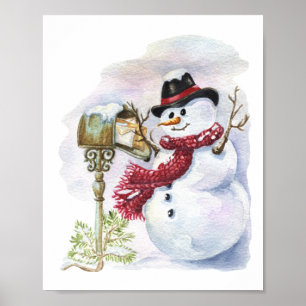 Affiche Snowman Aquarelle hiver Découpage de Noël