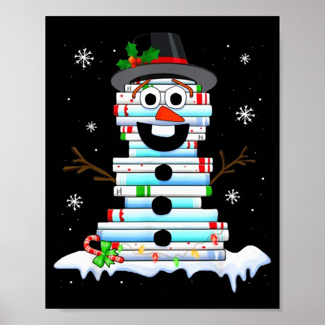 Affiche Snowman Book Stack Librarian Book Lover Christmas  (Devant)