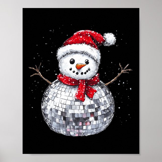 Affiche Snowman Christmas Retro Santa Hat Disco Ball Match (Devant)